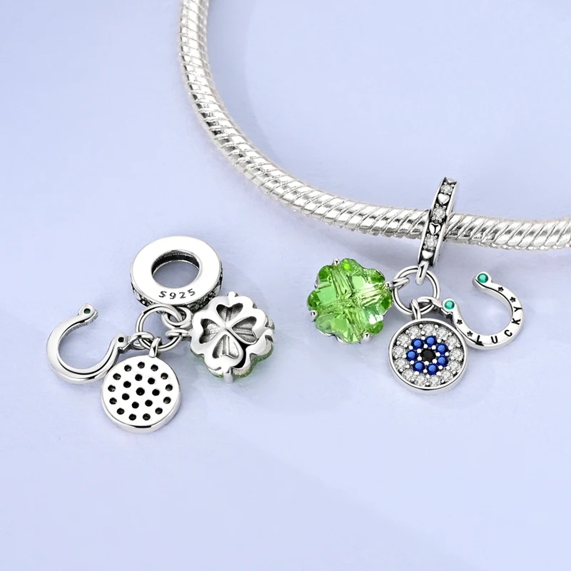 925 Sterling Silver Green Charms Beads Four Leaf Clover Dangle For Women Girls Original Bracelet DIY Jewelry Gifts - view 5