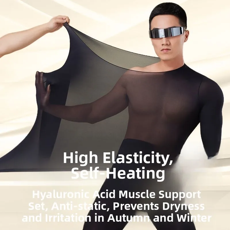 Conjunto de Ropa Interior Térmica para Hombre, Ultrafina, de Alta Elasticidad, Invisible, Pantalones Largos hasta los Tobillo...