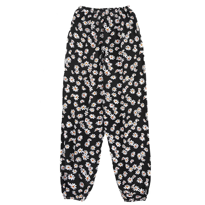 Women's summer loose and versatile trendy casual pants, wide leg sleeping pants, lantern pants, small chrysanthemum pants