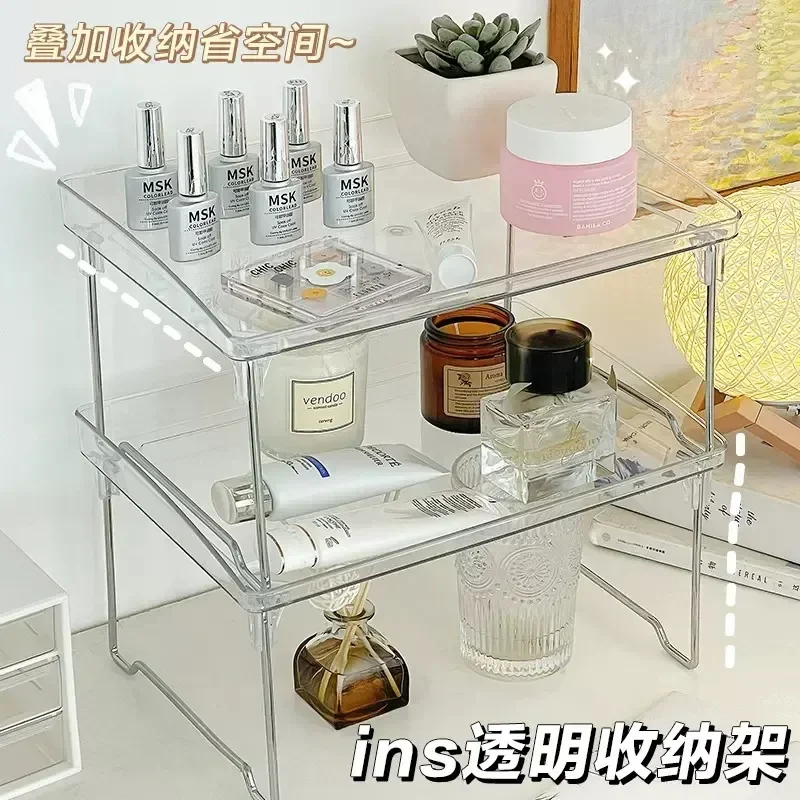 Acrylic folding office desktop multi-layer transparent storage shelf dormitory double height rack