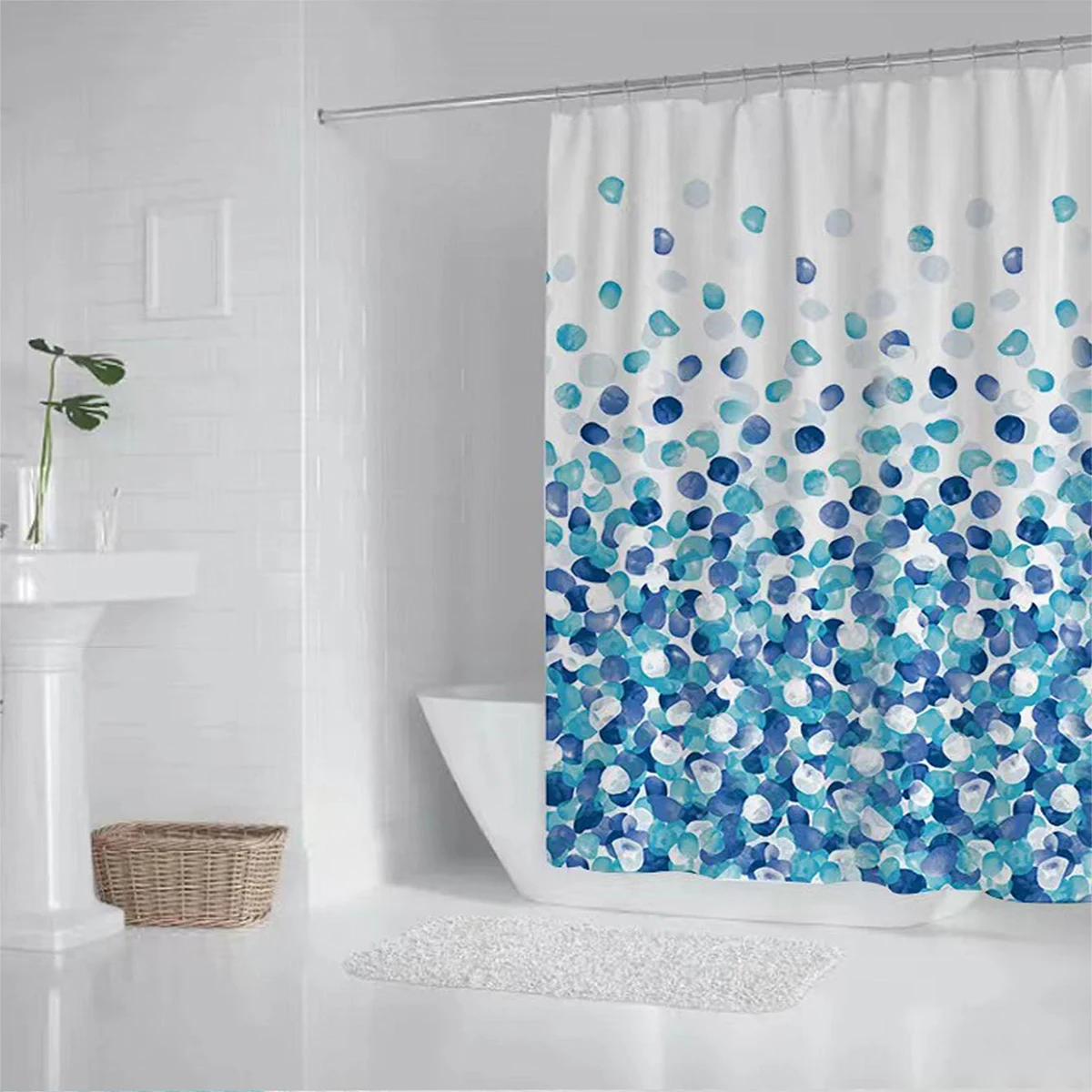 1 pack blue petal pattern polyester material shower curtain tarpaulin bathroom thickeneded mildew-proof partition curtain bathroom water-blocking