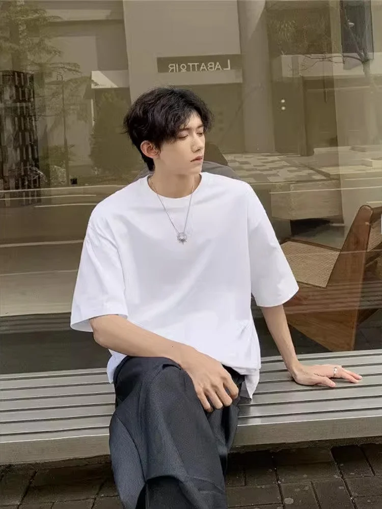 

Мужская летняя футболка оверсайз в американском стиле, свободного кроя, с коротким рукавом, модная, из плотной ткани, повседневный топ