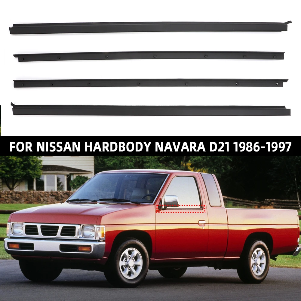 4PCS Car Window Glass Window Seal Moulding Trim For Nissan Hardbody Navara D21 1986-1996 1997 Door Belt Weatherstrip Outer Inner