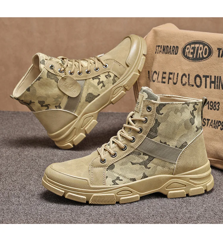 Herren Camouflage High-Top Kampfstiefel 3 Farben Atmungsaktive Outdoor-Wanderschuhe – Detail 14