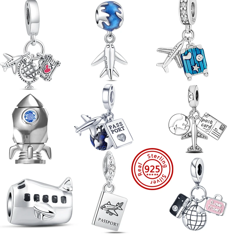 

New Hot Fine Charm Beads Fit Pandora Bracelet 925 Silver Women Pendant For Jewelry Airplane Passport Travel Amulet Dangle Gift