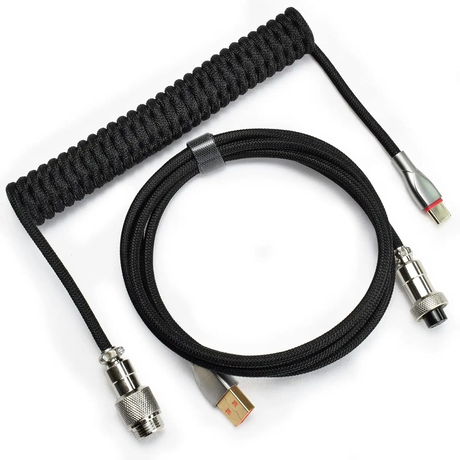 Braided Keyboard Cables 1.6m Coiled Type-C to USB A Detachable Aviator Connector.for Gaming Keyboard/Tablet USB C Double-Sleeved