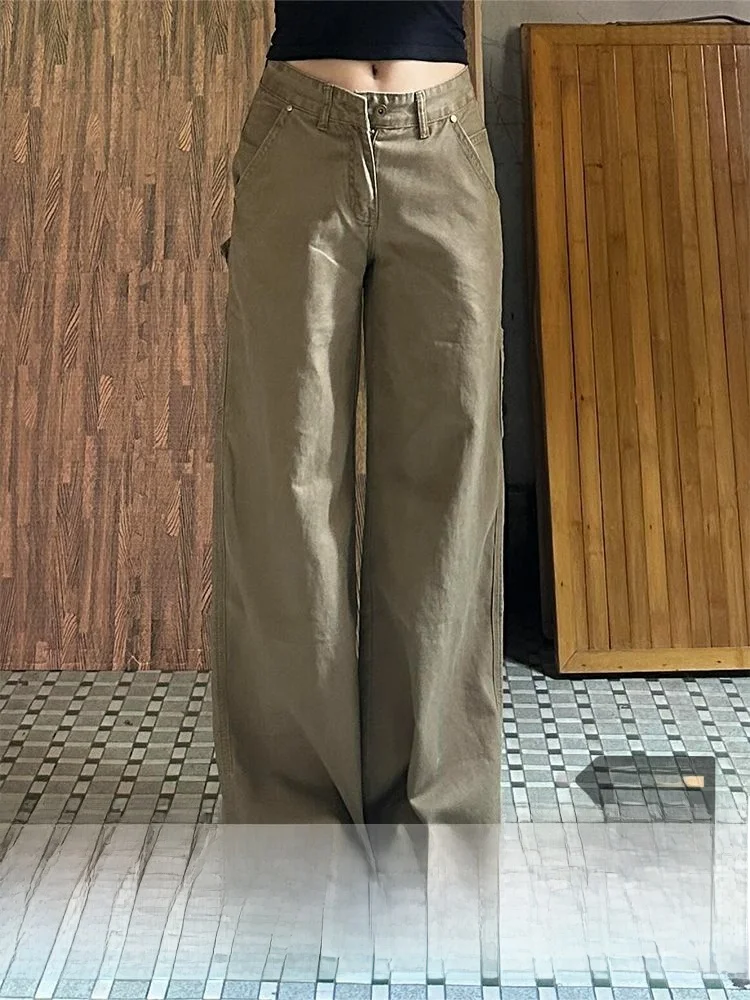 

High Waist Wide Leg Denim Jeans Women's Summer New Style American Retro Khaki Straight Long Pants Slimming Not Tight Fit