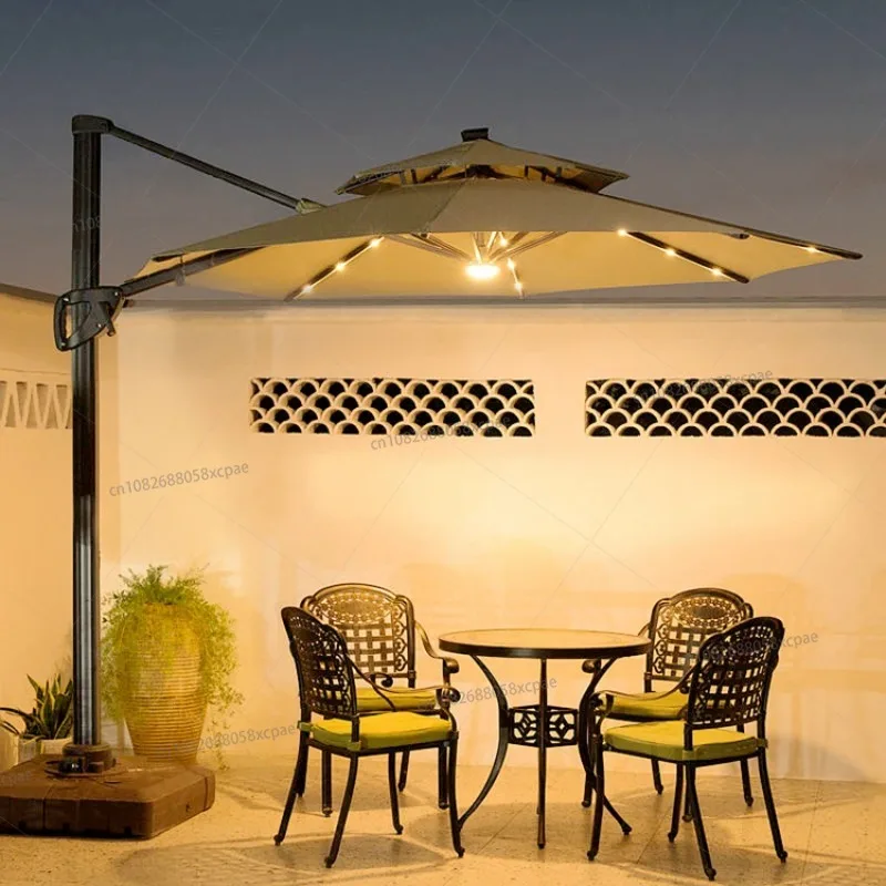 Solar Patio Umbrella with LED Light Cantilever Umbrella for Garden Cafe Shop Beach Restaurant Market