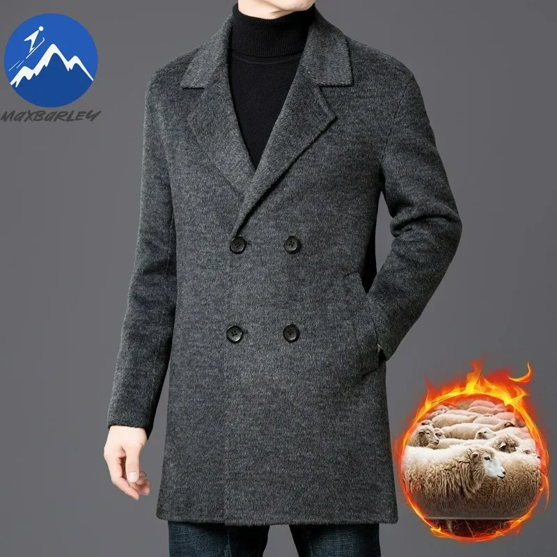 

Maxbarley Luxury Men Wool Jacket Suit Collar Working Lightweight Warm Coat Casual Travel Cold Resistant Winter Wool Blend Coats