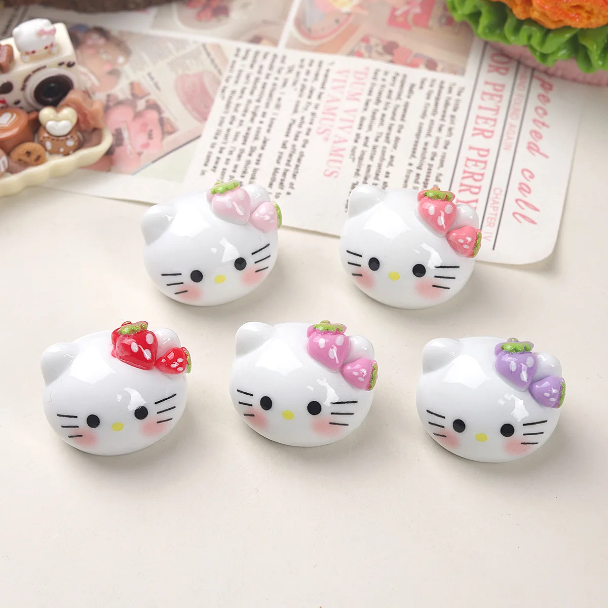 10/50PCS Cartoon DIY Fruit Big Head Cat Resin Accessories Accessories Cream Gel Hair Clip Keychain Pendant Accessories
