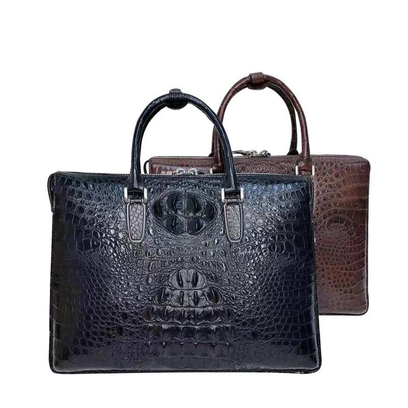 Sacs pour ordinateur portable en cuir de peau de crocodile véritable pour hommes, sac d'ordinateur de messager de voyage, étui Bombes en cuir d'alligator, marque de luxe