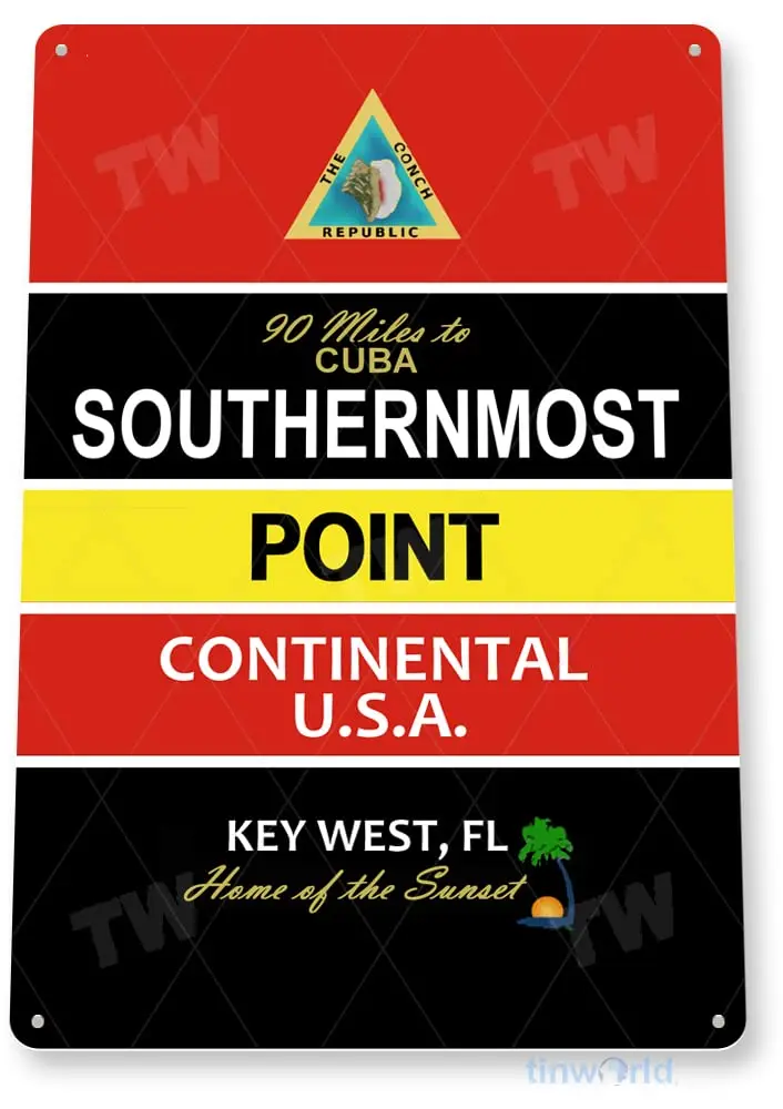 Tinworld Tin Sign Southernmost Point Buoy Sign US 1 Mile 0 Key West Metal Sign Decor D377