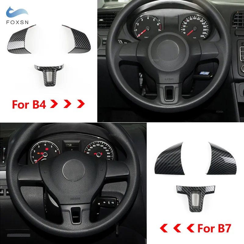 For VW Golf 6 MK6 Jetta Bora Polo Touran Caddy Eos 3pcs Car Steering Wheel Panel Cover Trim ABS Carbon Fiber Grain Accessories