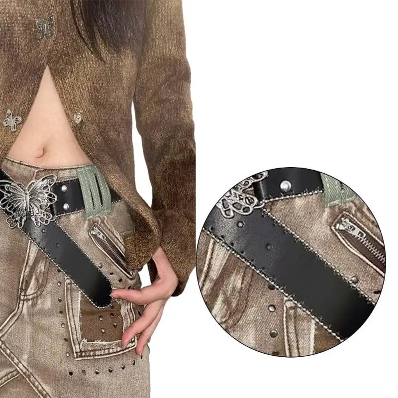

31BB Women Pants Decorative Belt Punk-Style Wide Belt for Jeans Y2K Girl Accessory