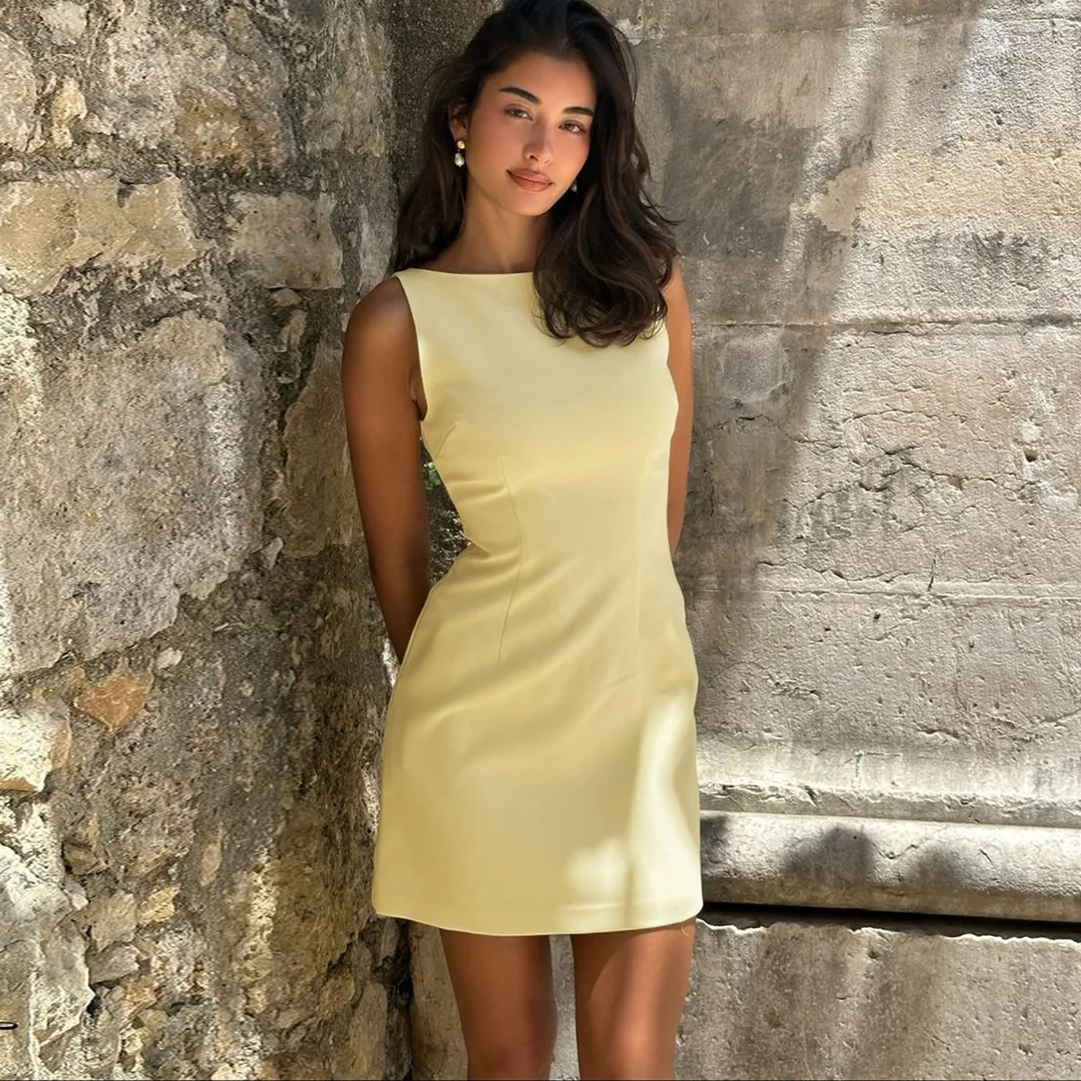 

Elegant Chic Tank Dress Women's O-Neck Pleated Slim Short Dress Sleeveless 2025 Summer Fashion Picnic Date Holiday Dress