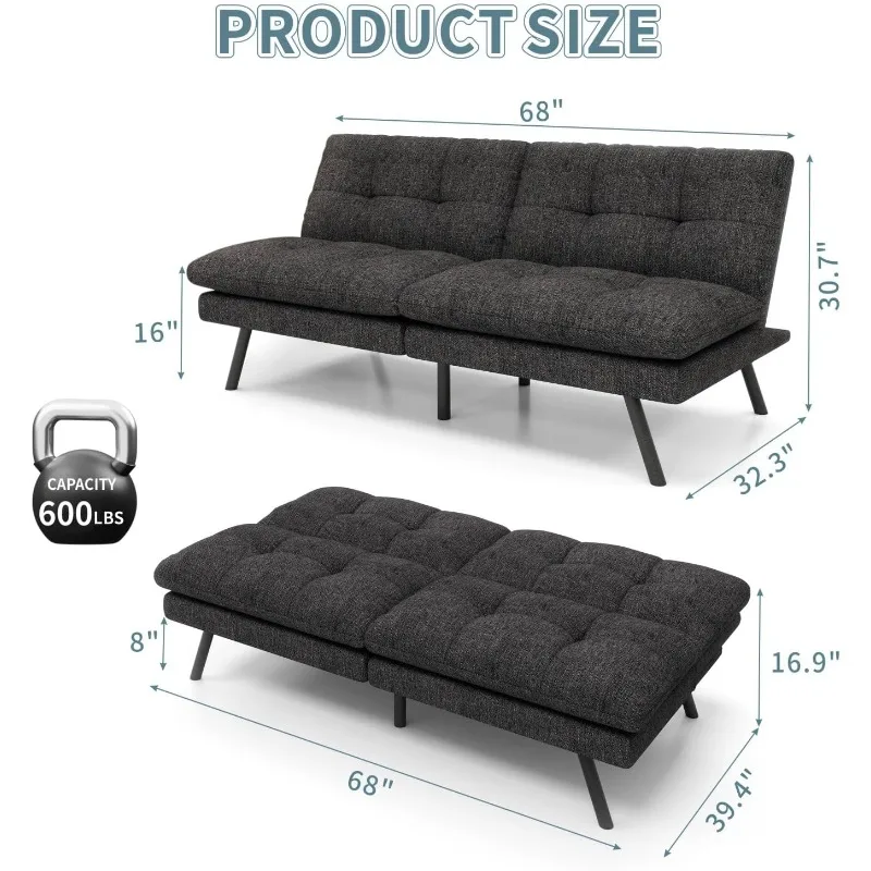 Futon Sofa Bed Couch，Memory Foam Futon Convertible Couch Bed, Modern Love seat Sofa