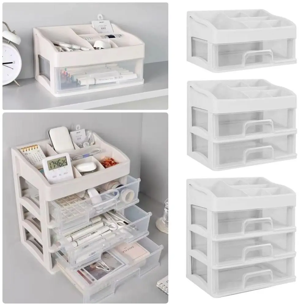 1Pcs 2/3/4 Tiers Cosmetic Make-Up Storage Organiser Jewellery Box Makeup Case With Drawer Simple And Transparent Sorting Shelf