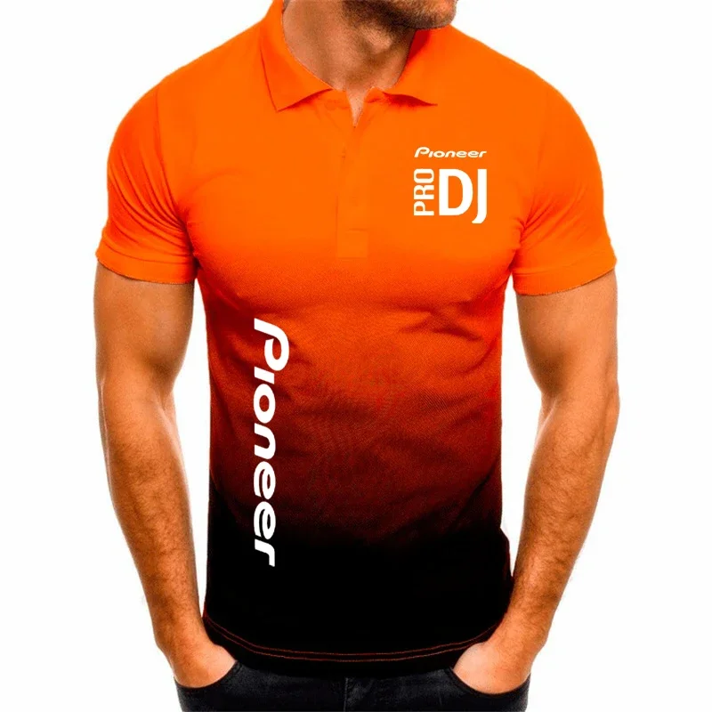 Camiseta con gradiente 3D para hombre, Polo Harajuku con solapa impresa de DJ, diseño de contraste de Color, Tops de manga corta para Golf al aire libre