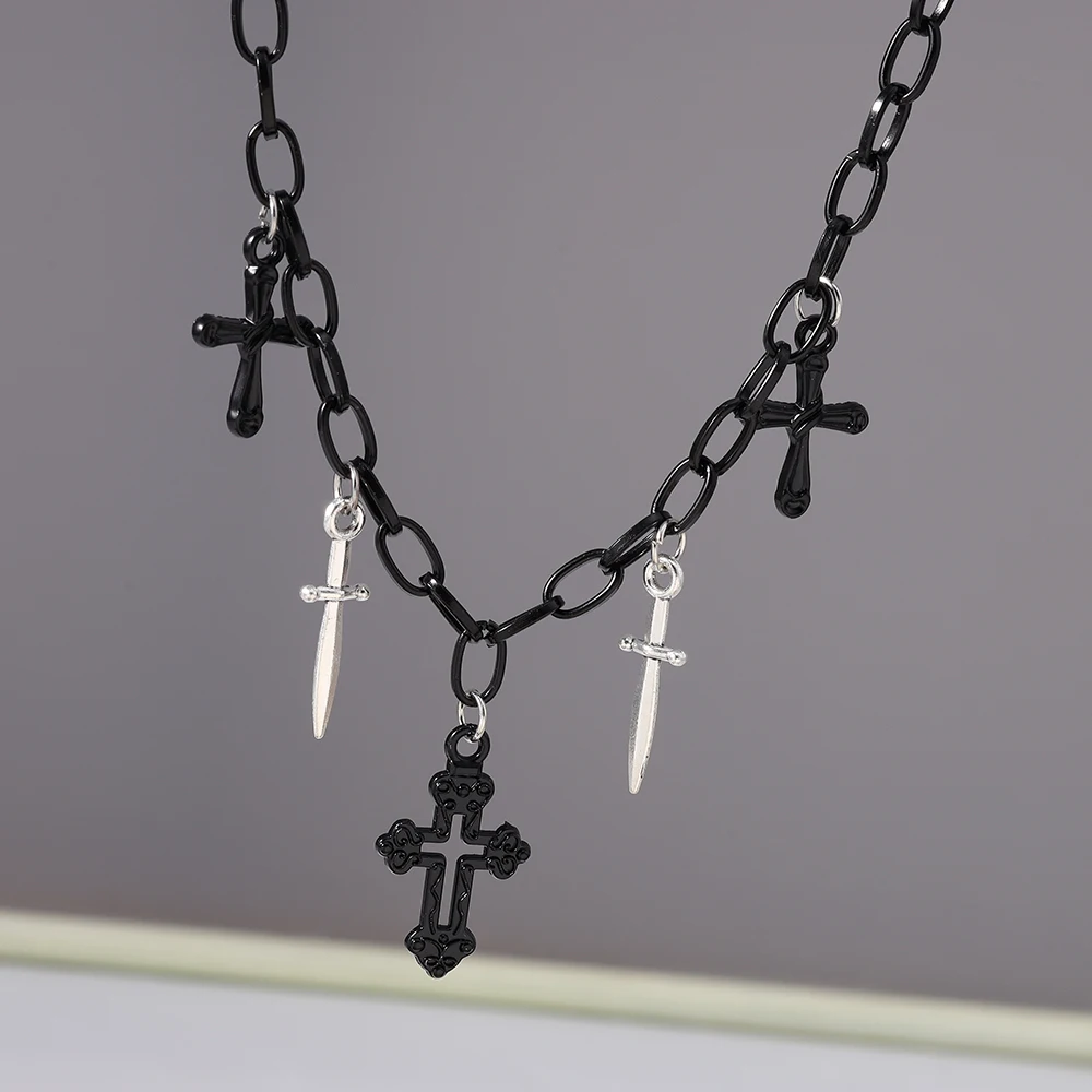 Aihua Vintage Mode Leder Seil Herz Kreuz Anhänger Halskette Für Frauen Männer Kpop Schmuck Zubehör Y2k Ästhetik – Detail 7