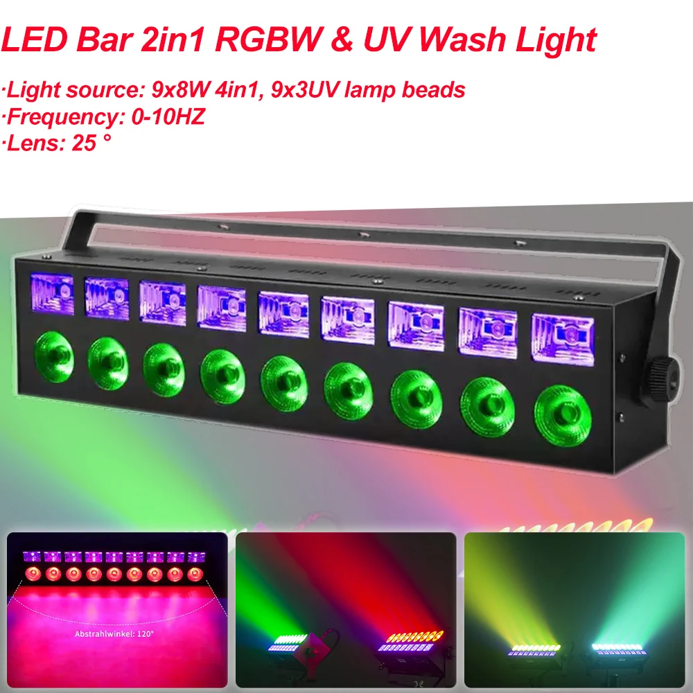 

NEW LED Par 2in1 Effect RGBW & UV Wash Disco Light 9x8W Color 9x3W UV Light DMX512 Controller DJ Disco Car Effect Light