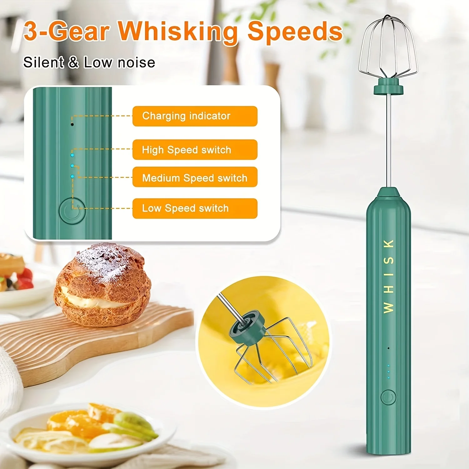 1 шт. мощный ручной вспениватель молока для кофе — венчик, вспениватель молока, мини-миксер и блендер для кофе для фраппе, латте, матча —