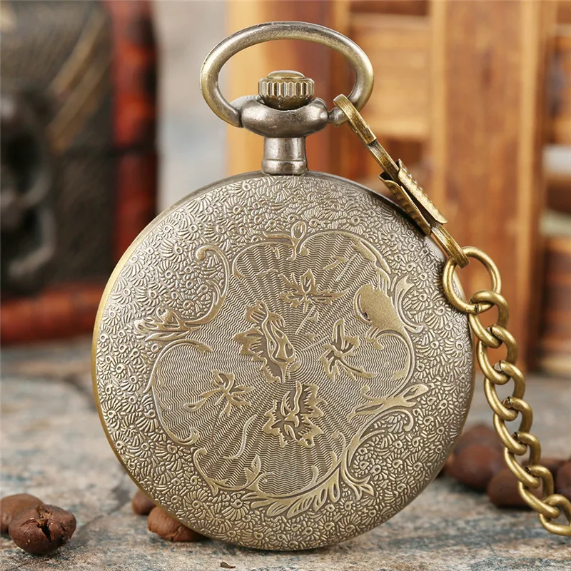 Classic Open Face Design Clock Roman Numerals Dial Men Women Quartz Analog Pocket Watch Necklace Pendant Chain Timepiece Gift