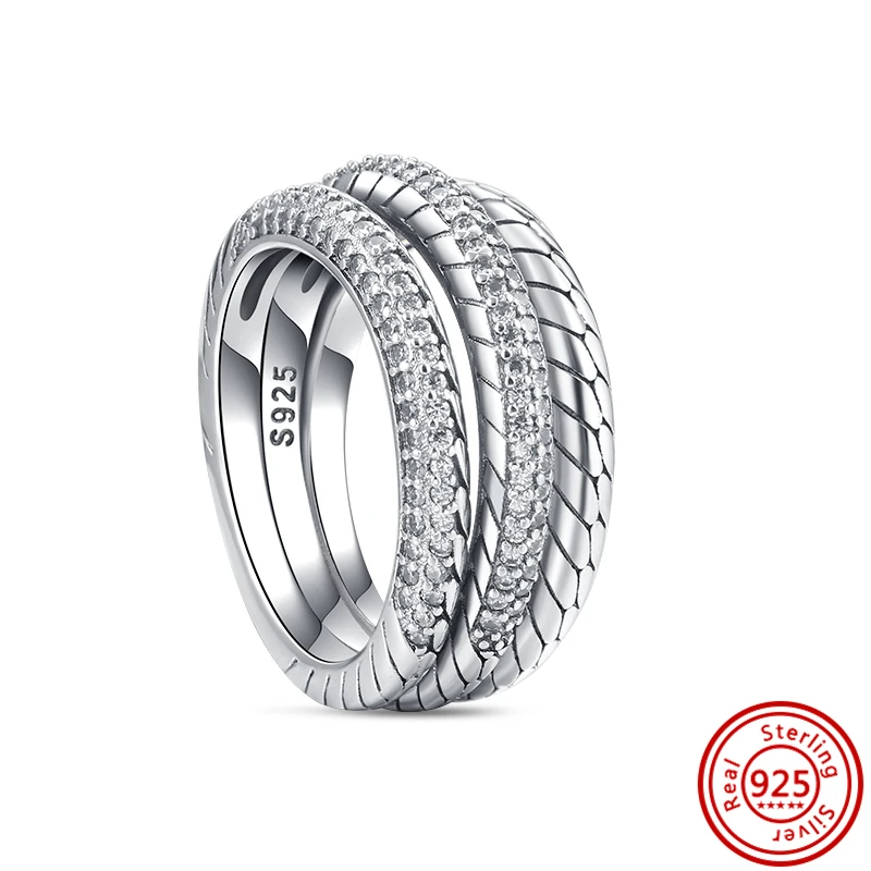Women's 925 Sterling Silver Simple Stackable Zircon Ring