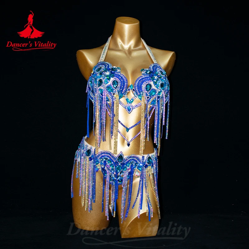 

Belly Dancer Costume Set for Women Customsized Adult Children AB Stones Bra+belt 2pcs Oriental Bellydance Competition Outfit