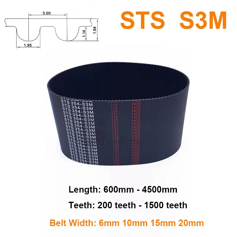 1Pcs Width 6 10 15 20mm S3M Rubber Timing Belt Pitch Length 600mm - 4500mm 200 Teeth - 1500 Teeth Closed-loop Synchronous Belt