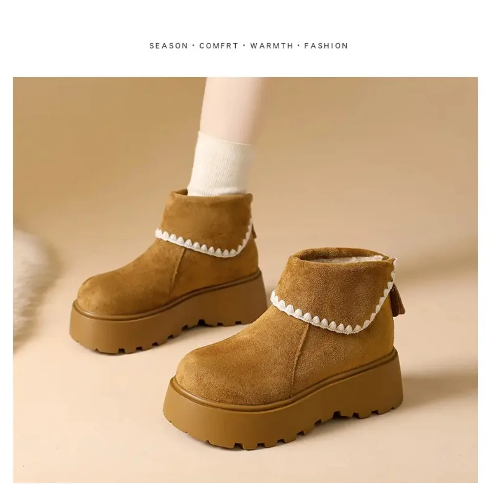 Winter Chunky Platform Heels Women Ankle Boots Keep Warm Height Increase Short Booties Shoes Zapatos Mujer