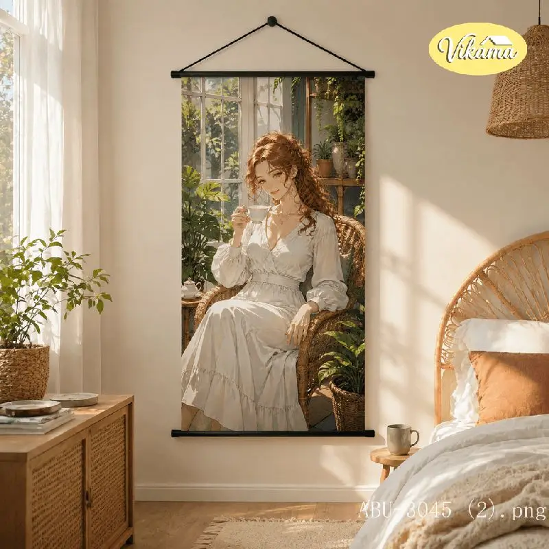 VIKAMA Anime Girl Floral Dress Tapestry Tropical Greenhouse Botanical Art Wall Hanging for Bedroom Aesthetic Home Decor