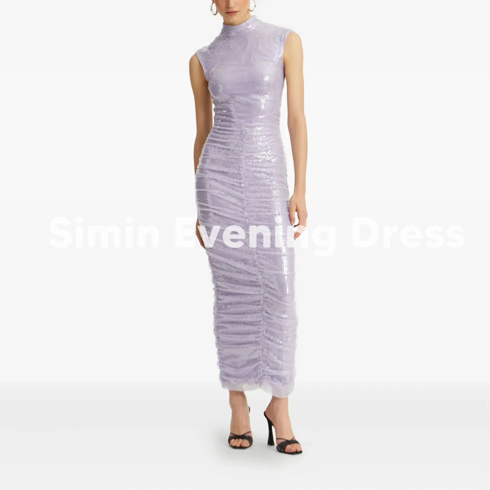 Simin Dames Op Maat Glinsterende Hoge Hals Rechte Plooien Avondjurken Met Mouwloze Enkellange Elegante Jurken 2026