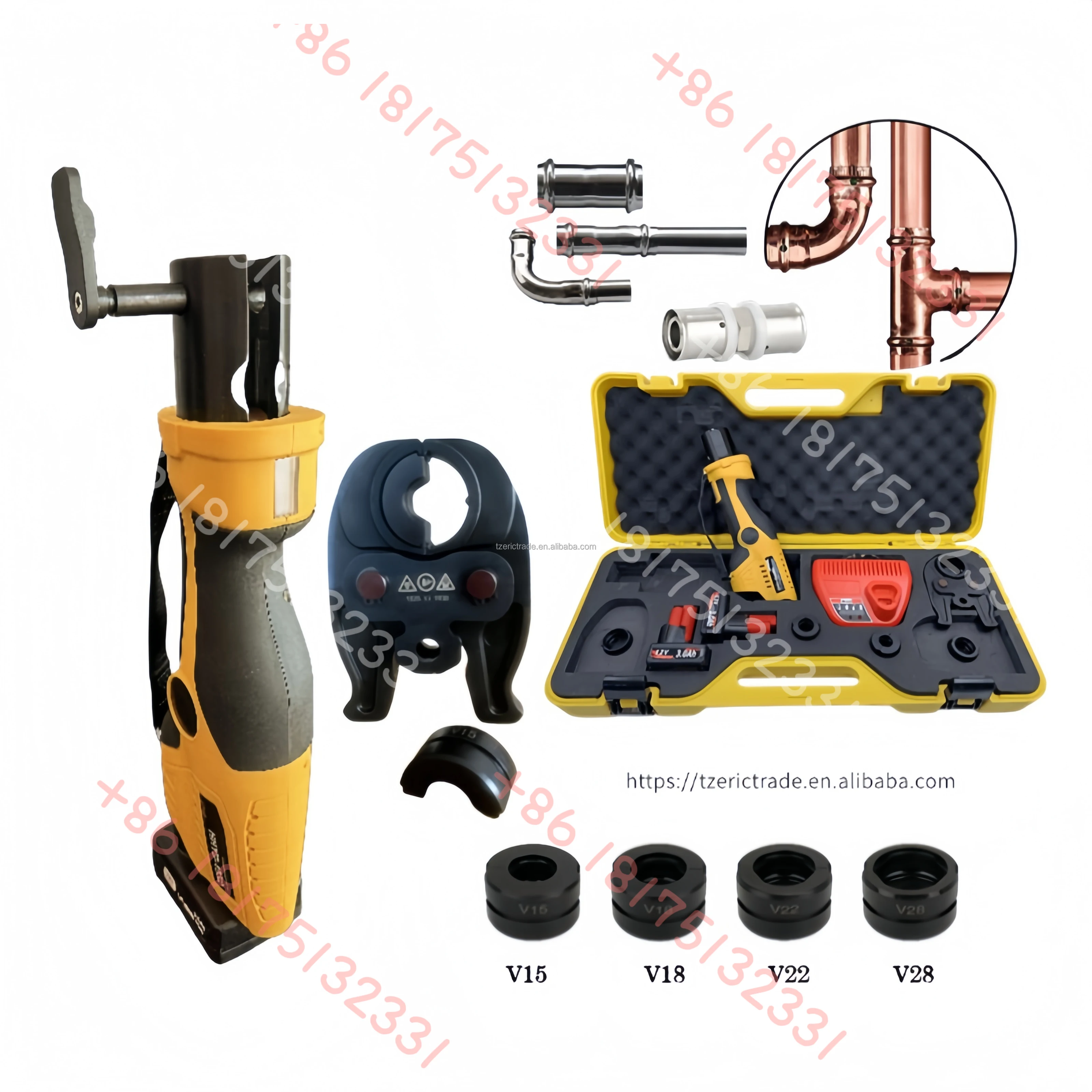 

Battery-Powered Pro Press Copper Plumbing Pipe Pliers Industrial/DIY Tool Kit Jaws V15-28mm for Crimping Stainless Steel Pipes