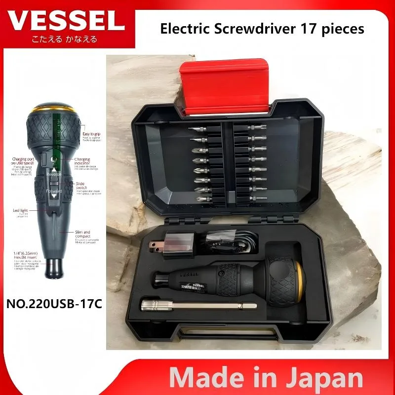 

Электрическая отвертка VESSEL JIS с шаровой головкой, 17 предметов, с отверткой PH2, аккумуляторные USB-аккумуляторные электроинструменты No 220USB-17C