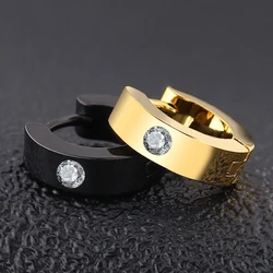1 Pair Unisex Punk Simple Zircon Circle Earring Stainless Steel Crystal Round Hoop Earrings For Women Men Jewelry Accessories
