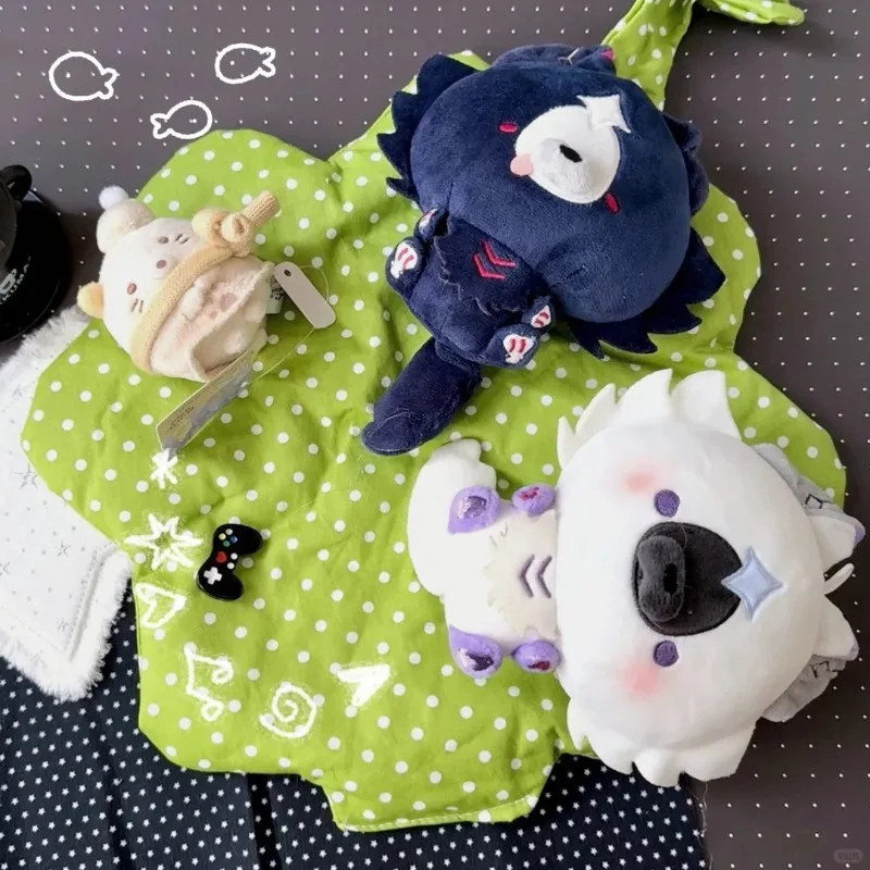 Anime Plush Demon Wolf Mini Plush Doll Game Character Black White Wolf Backpack Pendant Soft Collectible Gift for Game Fans