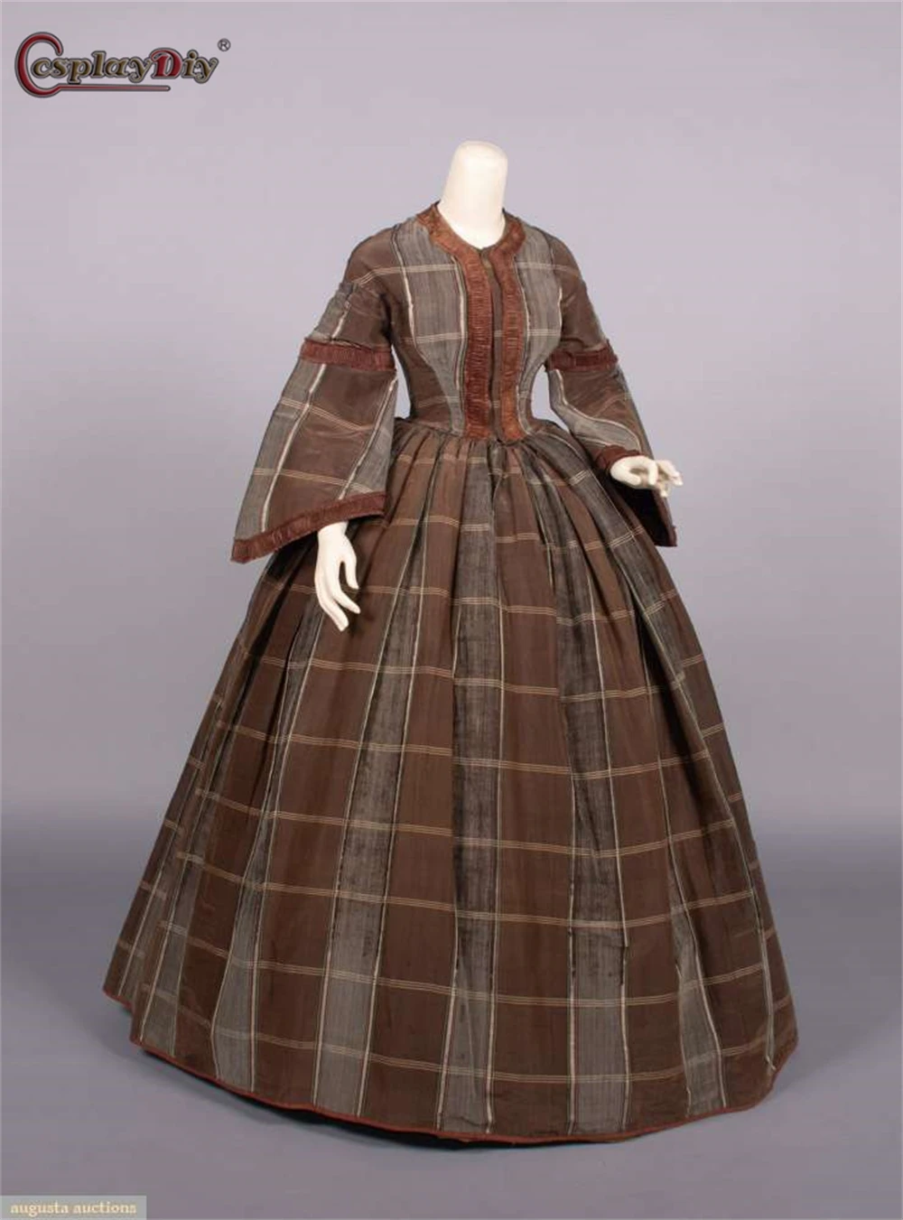 

Civil War Vintage Fashion Historical Dress Women's Victorian Belle Gown Plaid Dress Medieval Afternoon Casual Outfit