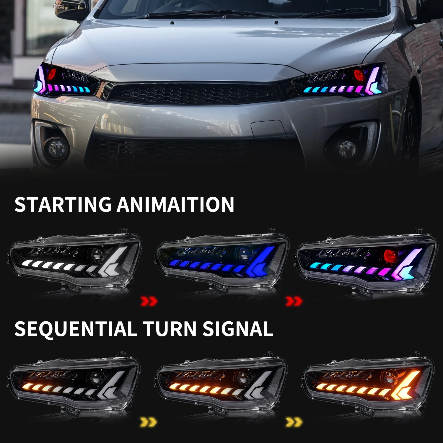 

Front Lamp Lancer 2008-UP Dynamic Turning Light LED RGB DRL For Mitsubishi Lancer EVO X Headlights