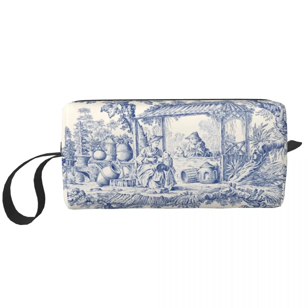 Trousse de maquillage à motif bleu marine pour femme, trousses de toilette classiques, rangement de voyage, cosmétiques, mode, jouets français