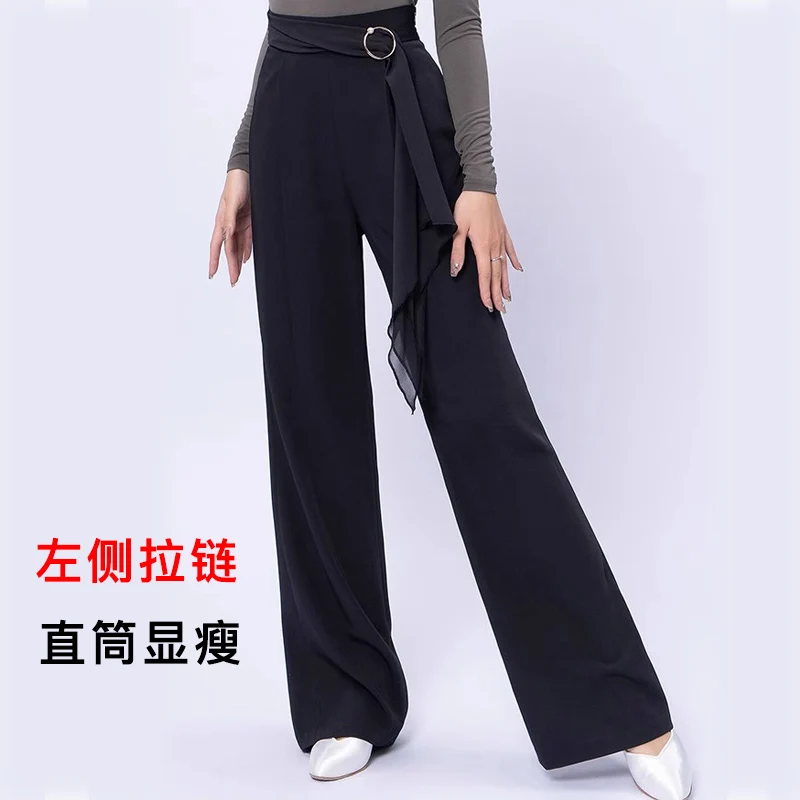 High Waist Female Ballroom Dance Pants Professional Waltz Tango Dancing Practice Costumes Expansion Mesh Wearable Costume