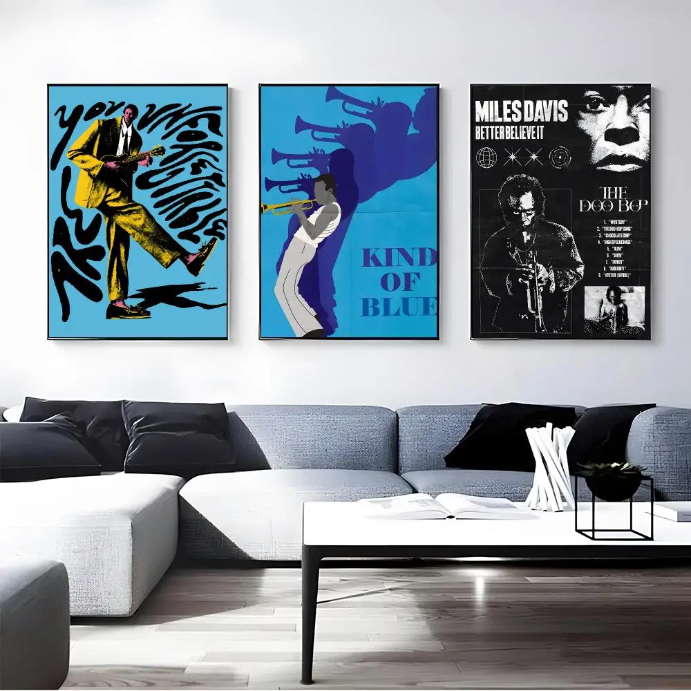 Musician Miles Davis Poster Self-adhesive Art Waterproof Paper Sticker Coffee House Bar Room Wall Decor