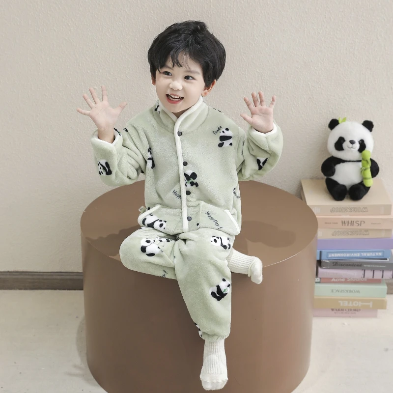 طقم بيجامة من الفلانيل للأطفال، ملابس نوم شتوية من الصوف المرجاني الفاخر للأولاد والبنات