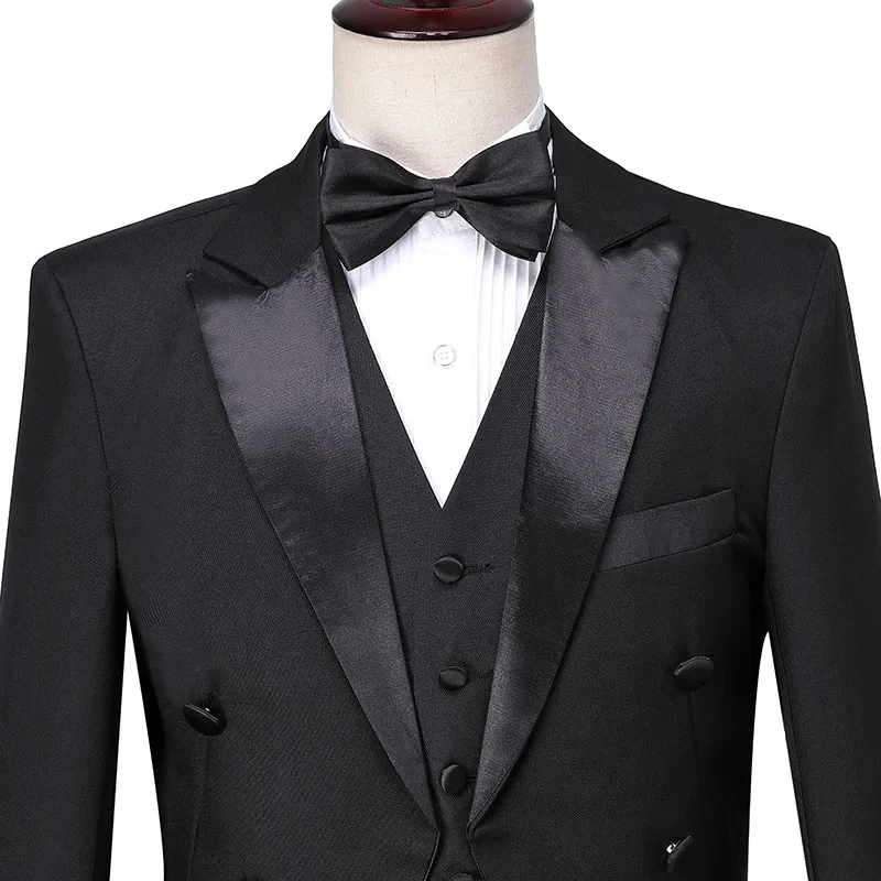 Black Mens Tuxedo Tailcoat Formal Dress Suits 3 Piece Set,White Male Jacket and Pants Vest Party Wedding Dance Magic Performance