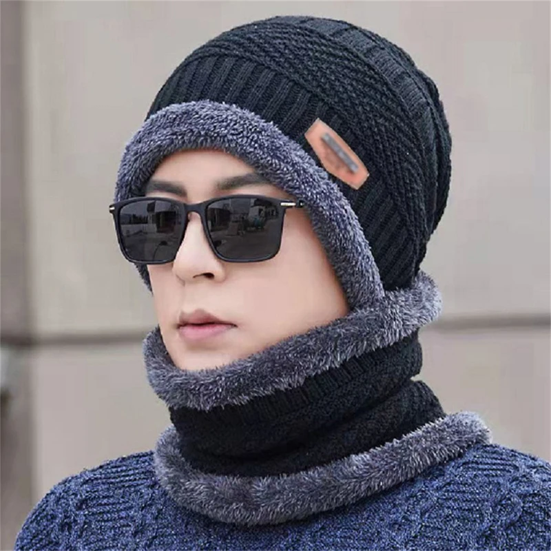 New Knit Fleece Scarf Winter Hat Soft Men And Women Beanie W