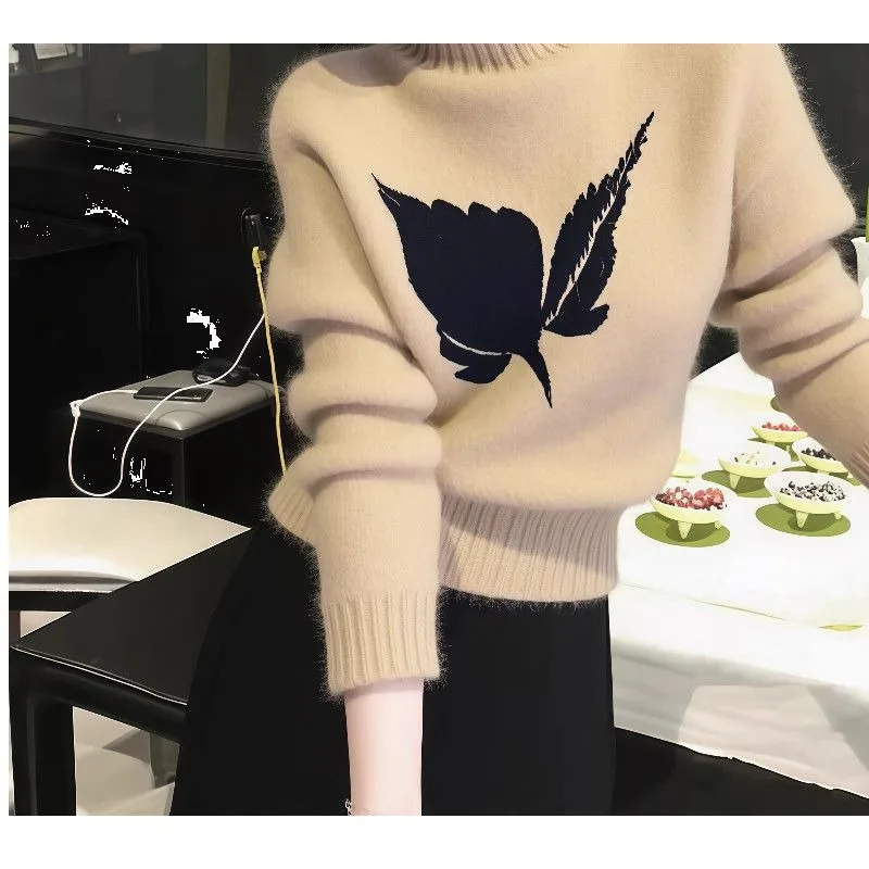 Half Turtleneck Sweater Soft Waxy Sweater, Autumn and Winter Bottoming Shirt Women's Pullover Contrasting Color Geometric Top
