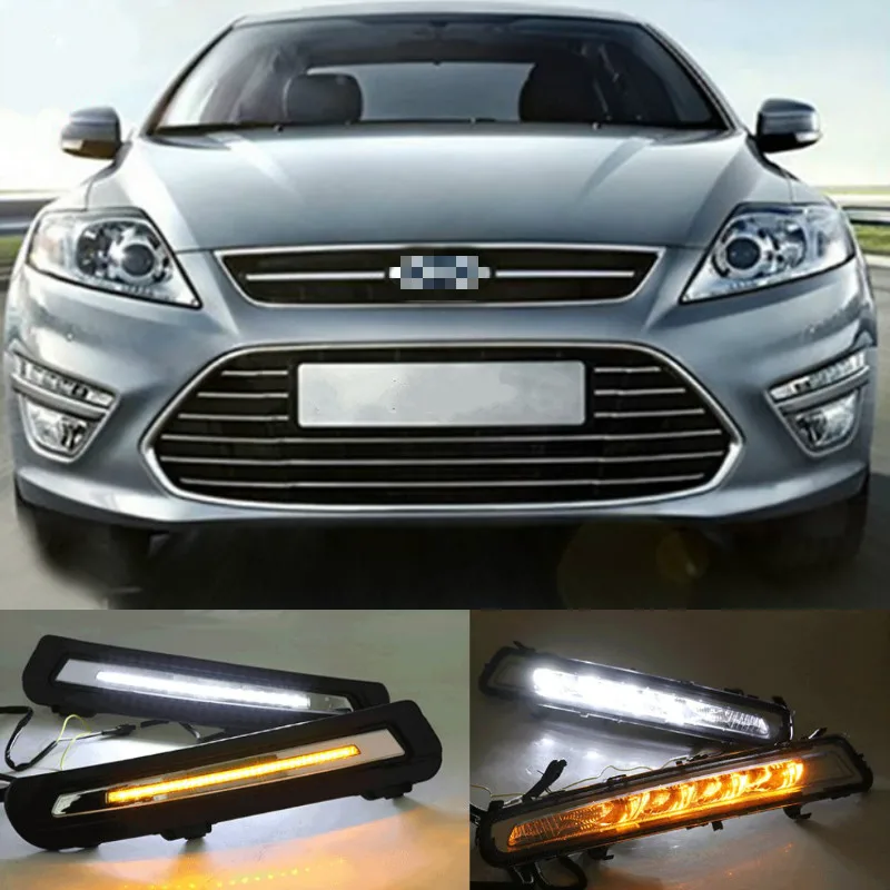 1คู่ DRL สำหรับ Ford Mondeo 2011 2012 2013วิ่งกลางวันไฟหมอกโคมไฟพร้อมสีเหลืองเลี้ยวสัญญาณ