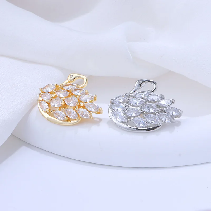 

Цельная медь, инкрустированная цирконием, ювелирные изделия, пряжка в форме лебедя, жемчужное ожерелье «сделай сам», аксессуары для браслета, материал, оптовая продажа