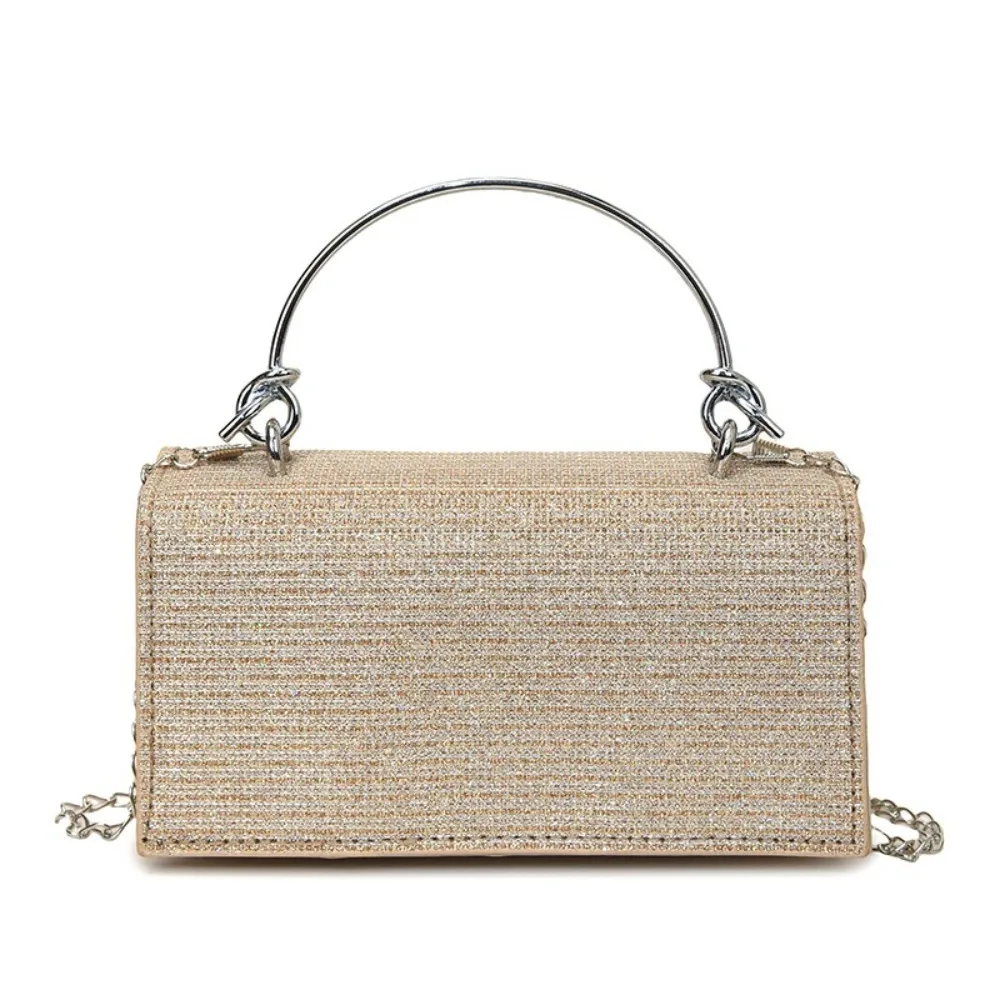 Elegante pochette da donna Borsa da banchetto da sera con manico superiore in metallo alla moda con borsa a tracolla lucida a catena per festa di nozze