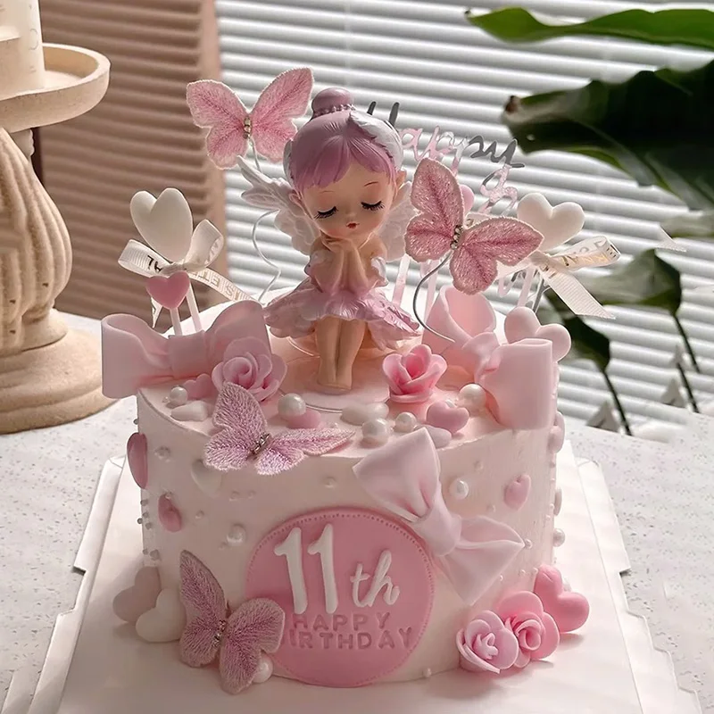 Prinses Cake Toppers Ballet Dans Meisje Happy Birthday Party Decoratie Angel Wing voor Een Jaar Oude Baby Shower Party Cake Decor