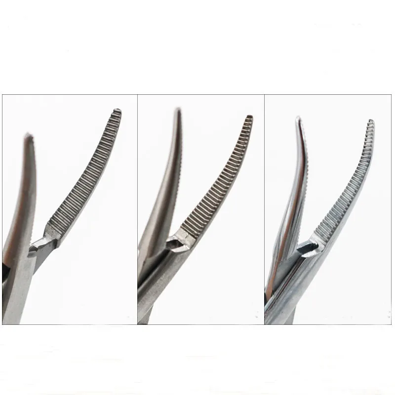 Pinzas hemostáticas de mosquitos de acero inoxidable y plástico cosmético, herramienta de plástico de doble párpado, curva recta de dientes completos